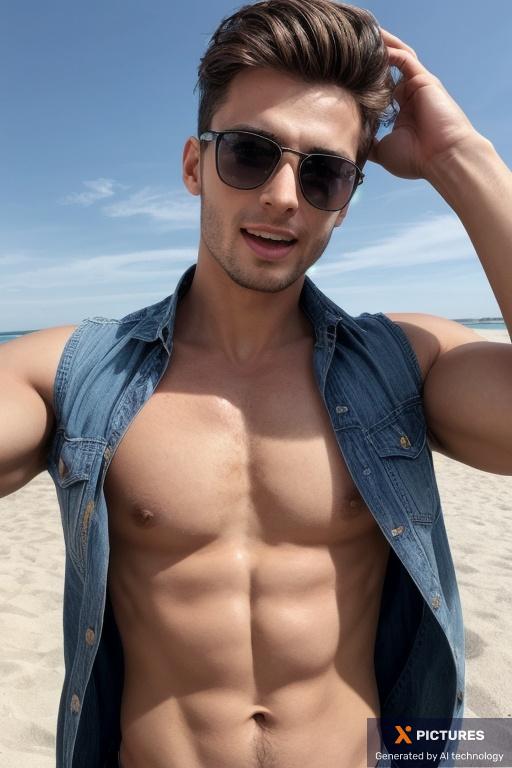 Man, One, European, Fit, Open mouth, Sunglasses, Full Body, 20s - 30s