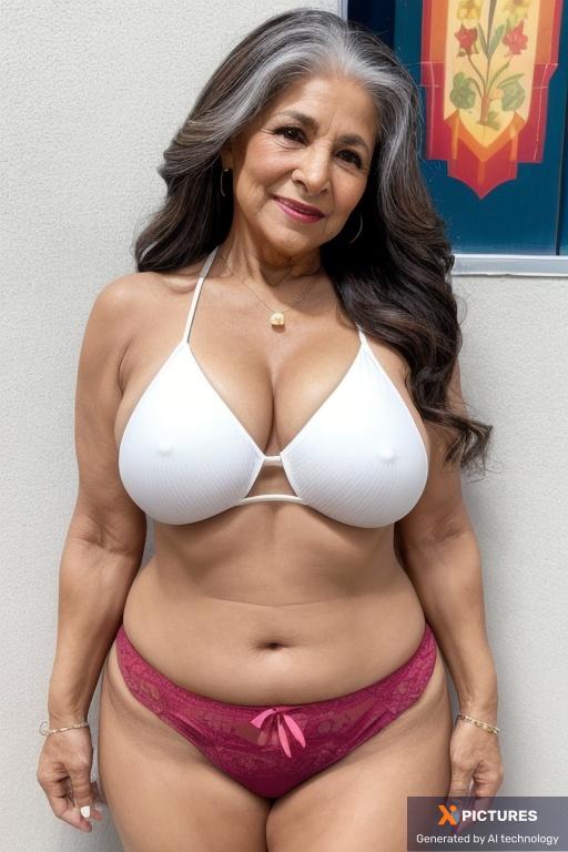 Woman, Two, 60+, Latina, Fit, Olied, Small, Busty thighs, Busty lips, Brunette, Public hair