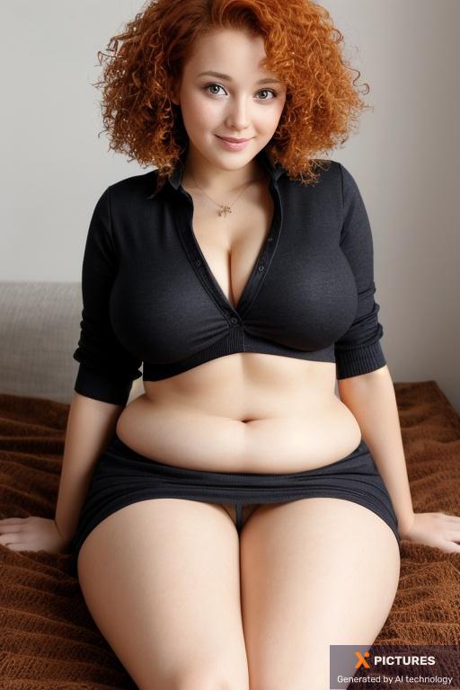 Woman, One, French, Fat, Big, Lare, Cute, Ginger, Curly, Mini skirt, Naked, Full Body, View from above, Striptease, 20s - 30s
