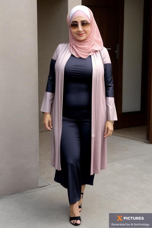 Woman, One, 40s - 50s, Arabic, Thick, Seductive smirk, Hijab, Full Body, Seductive pose, Street