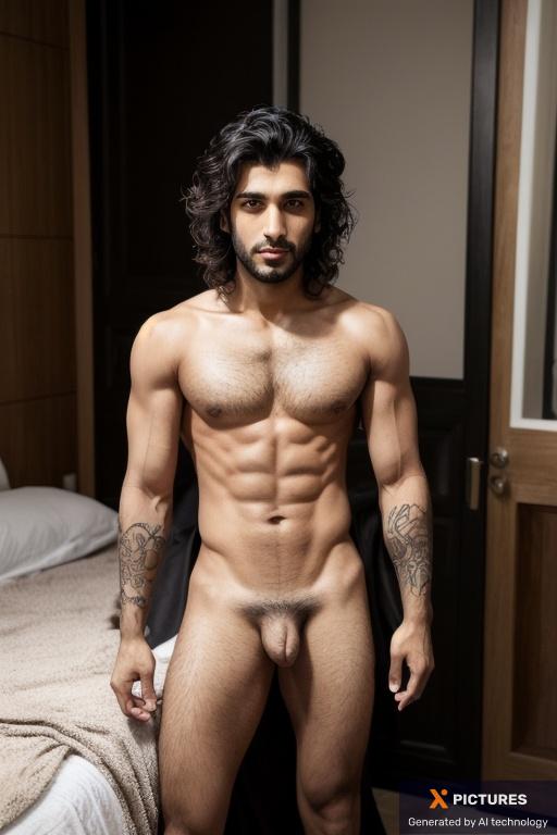 Man, Arabic, Classic tattoos, Angry, Ash, Long length, Tunic, Naked, Full Body, 20s - 30s