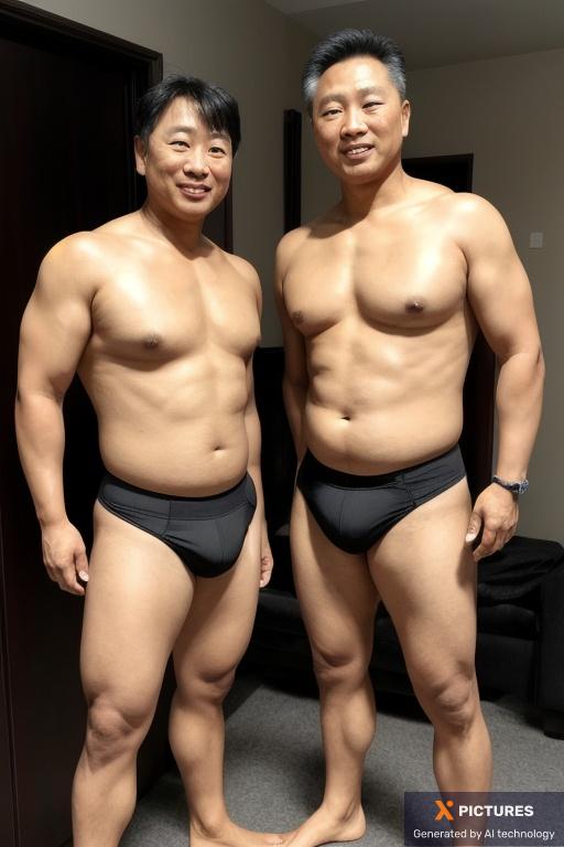 Man, Two, 40s - 50s, Asian, Fat, Full Body, Standing