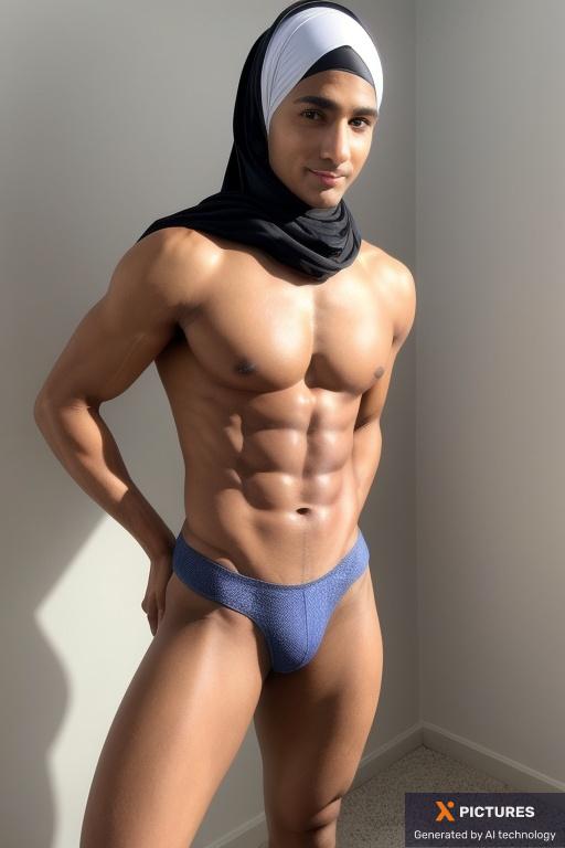 Man, Fit, Seductive smirk, Hijab, Full Body